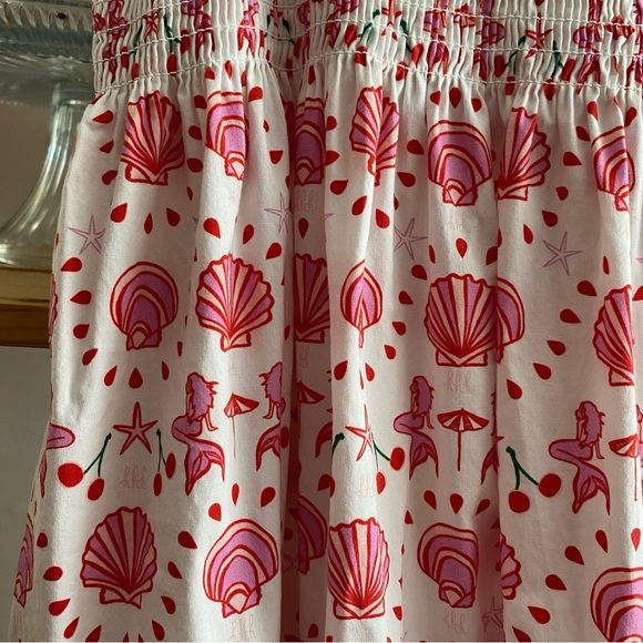 Hill House Home Pink White Ellie Nap Mermaid Shell Cherry Print Midi Dress XS - Picture 7 of 16